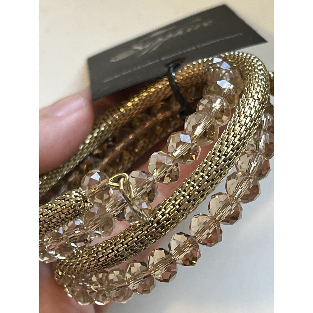 NEW Sapphire Cracker Barrel Champagne Faceted Glass Wire Bracelet Gold - Picture 4 of 5